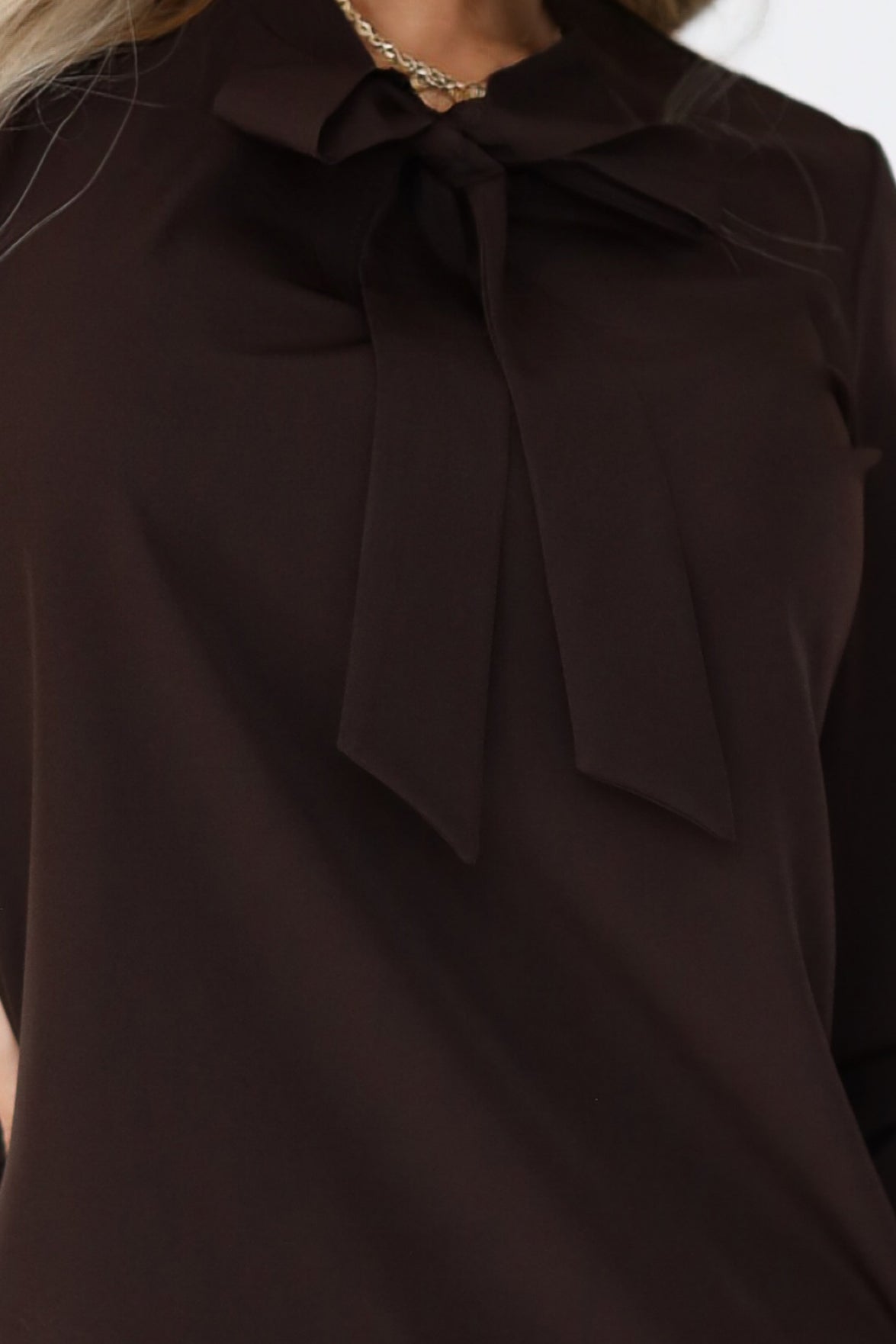 Numoco 140-29 Business blouse with long sleeves and a tie at the front - chocolate-7