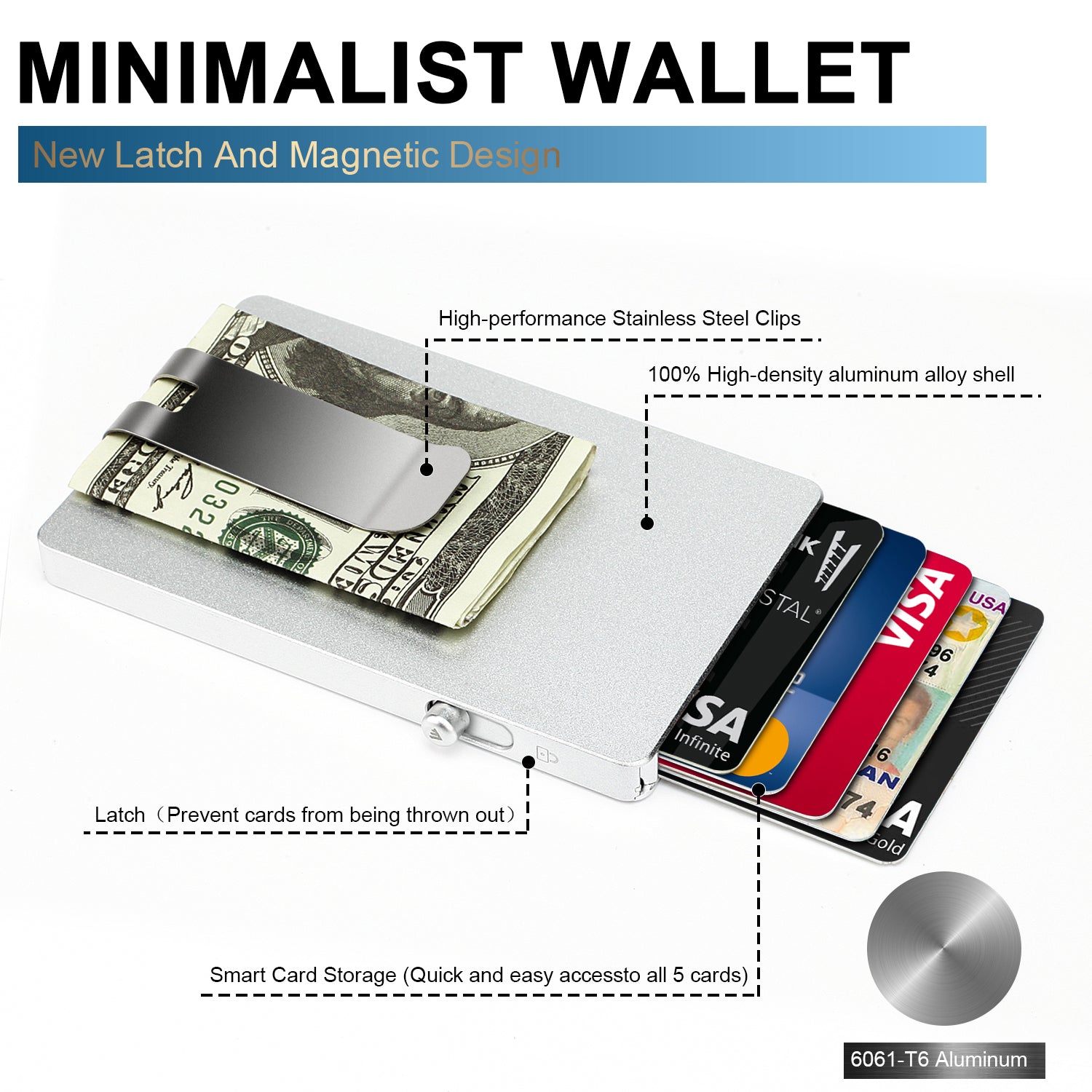 Minimalist Pop up Wallet with Money Clip, All Aluminum Slide Rfid Slim Card Holder-9