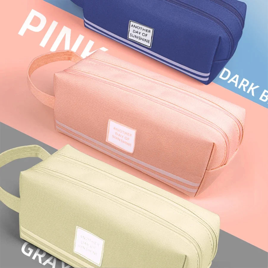 Large Capacity Pencil Cases Double Layer Simple Canvas Bags for Girls