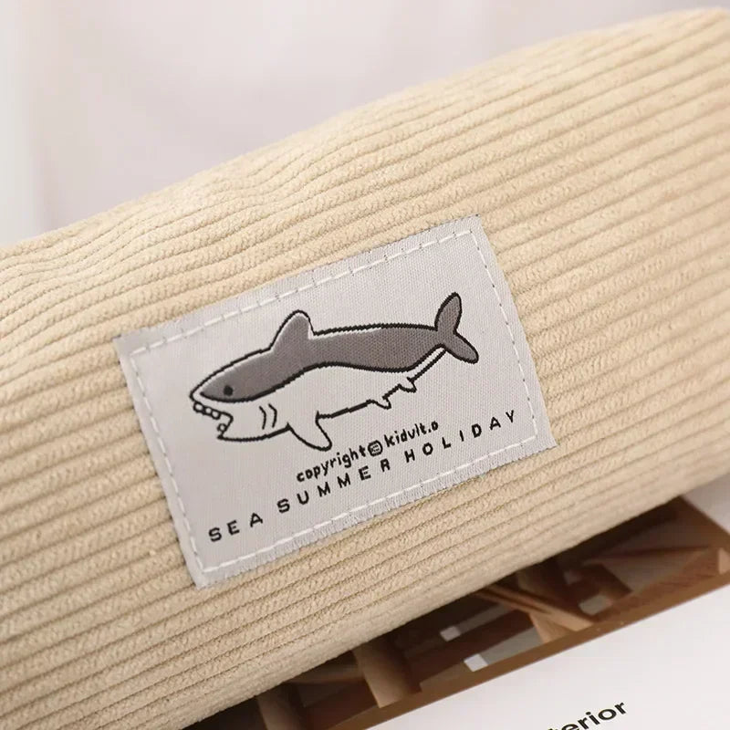 Cute Corduroy Pencil Case Little Shark Embroidery Pen Bag Pouch Gift