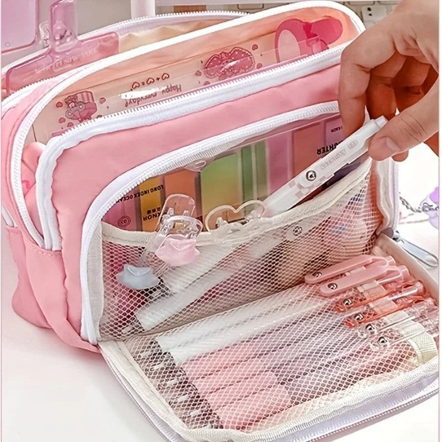 Kawaii Pencil Case 3 Layers Cute Pen Bag Large Capacity Korean