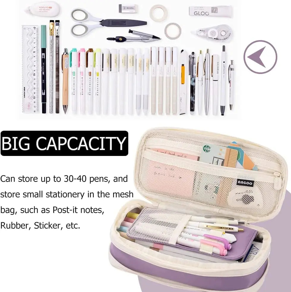 Kawaii Pencil Case Large Capacity Pen Bag Double Layer for Students
