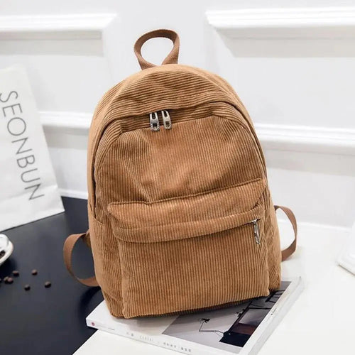 New Trend Backpack Fashion Women Corduroy Backpack College Women Solid