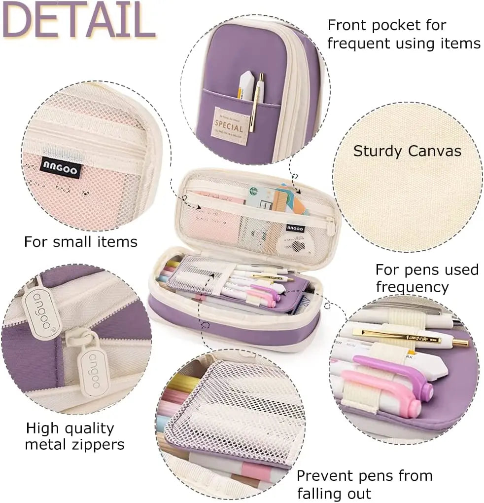 Kawaii Pencil Case Large Capacity Pen Bag Double Layer for Students