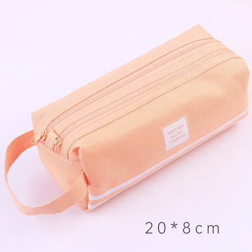 Large Capacity Pencil Cases Double Layer Simple Canvas Bags for Girls
