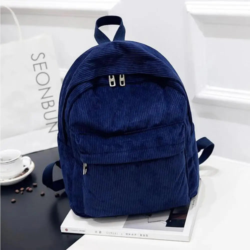 New Trend Backpack Fashion Women Corduroy Backpack College Women Solid