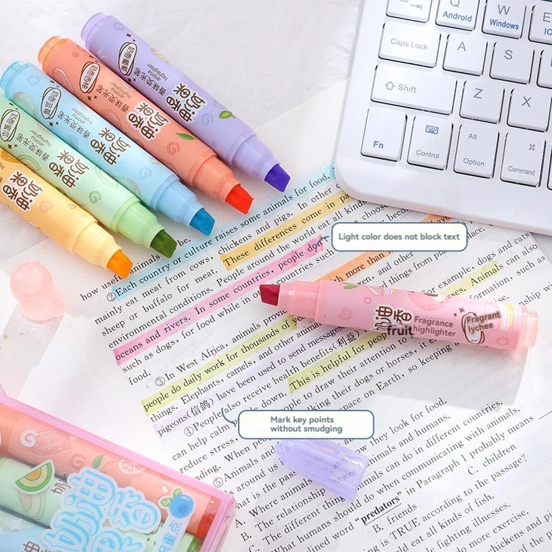 6pcs Creamy Fruity Aroma Highlighters Pastel Cute Highlighter Assorted