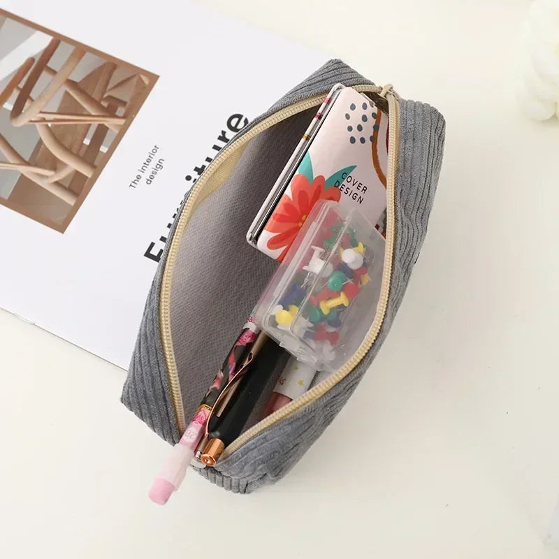 Cute Corduroy Pencil Case Little Shark Embroidery Pen Bag Pouch Gift