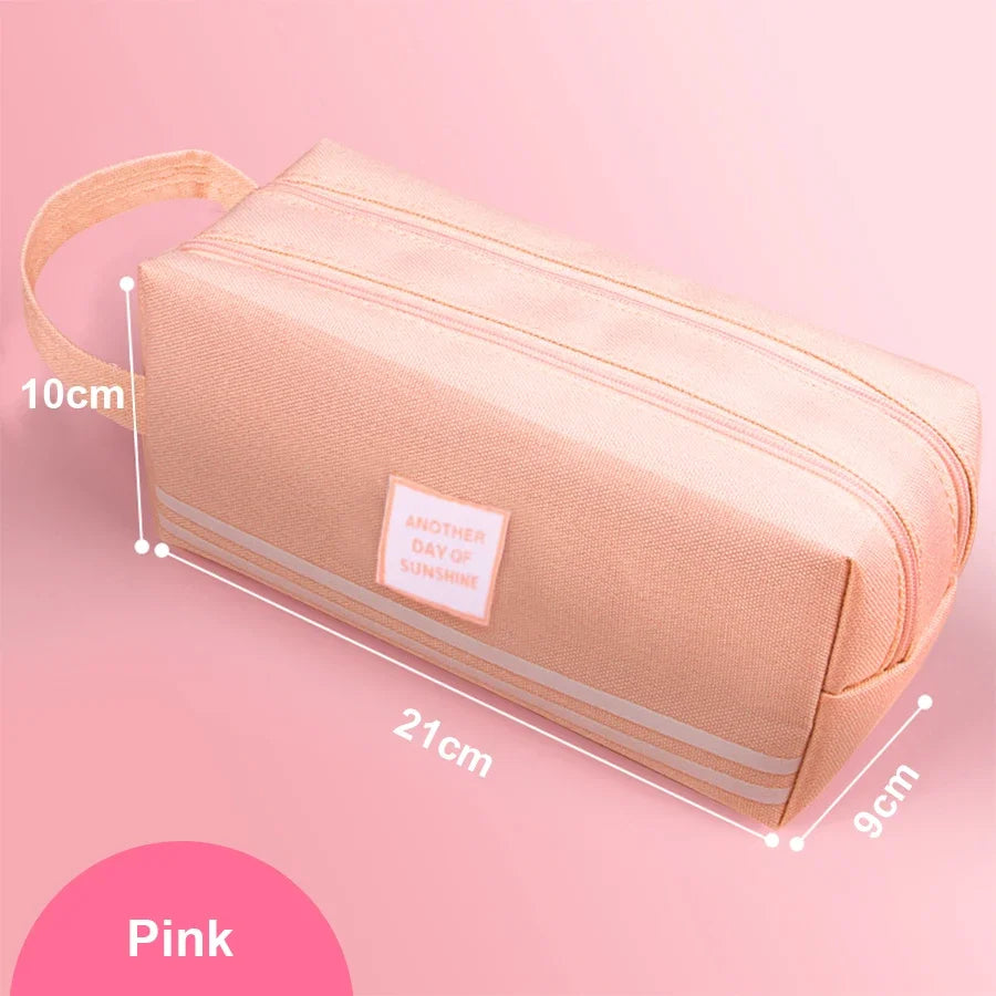 Large Capacity Pencil Cases Double Layer Simple Canvas Bags for Girls