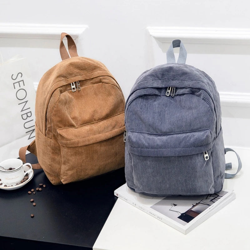 New Trend Backpack Fashion Women Corduroy Backpack College Women Solid