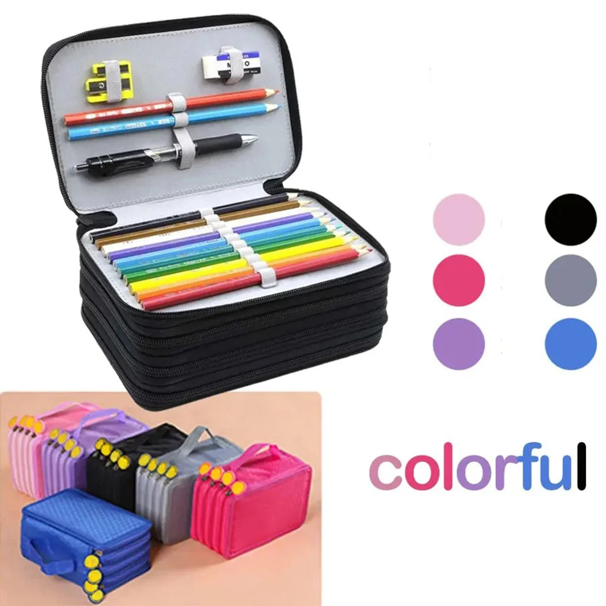 72 Holes Four layers Pencil Case Large Capacity Kawaii Pen Storage Bag