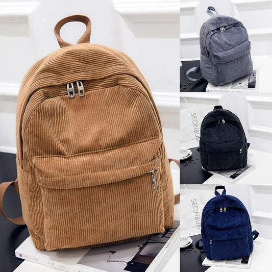 New Trend Backpack Fashion Women Corduroy Backpack College Women Solid