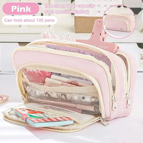 Kawaii Pencil Case 3 Layers Cute Pen Bag Large Capacity Korean