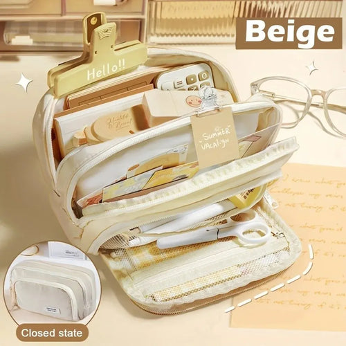 Kawaii Pencil Case 3 Layers Cute Pen Bag Large Capacity Korean