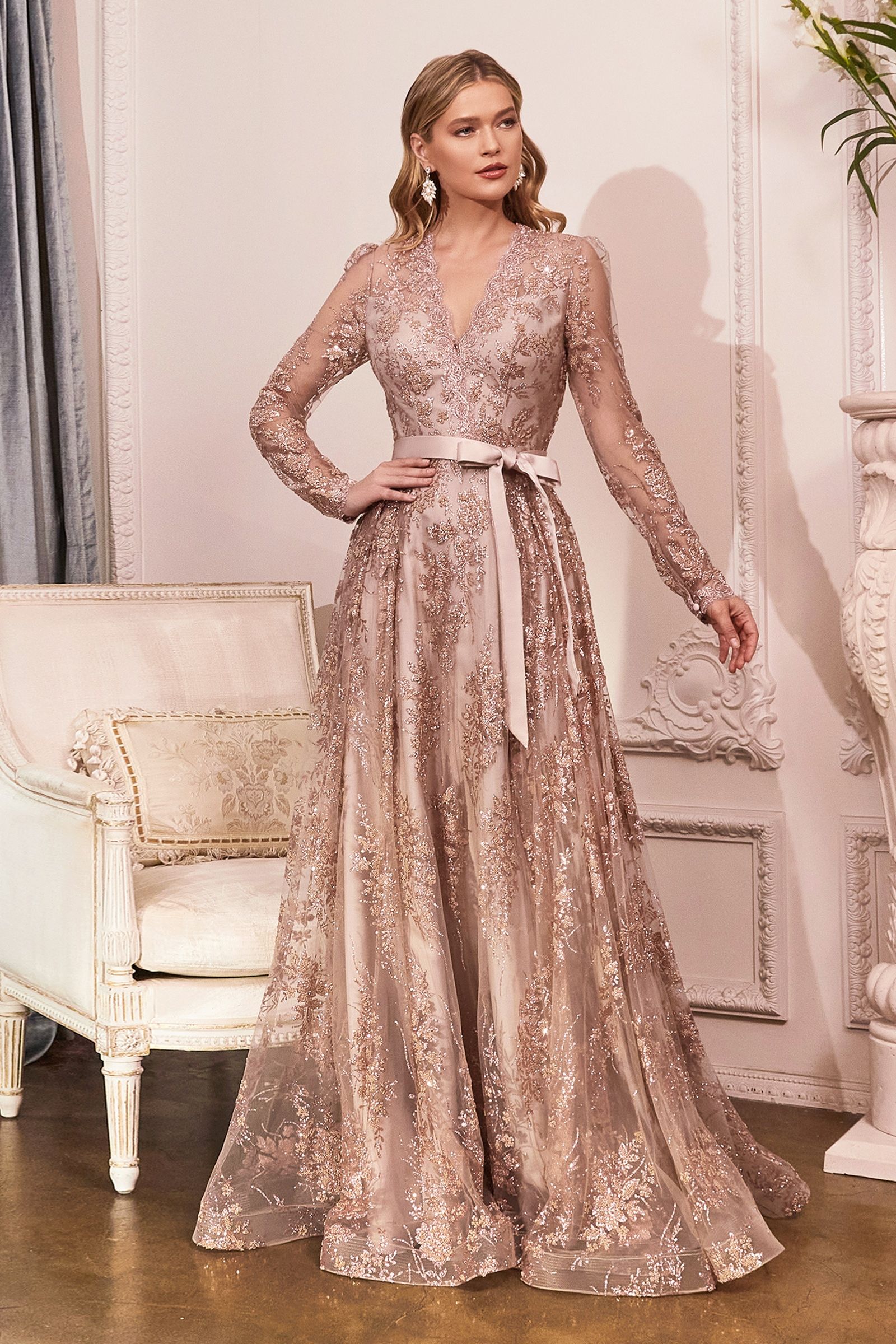 Long Sleeve Embellished Ball Gown-3