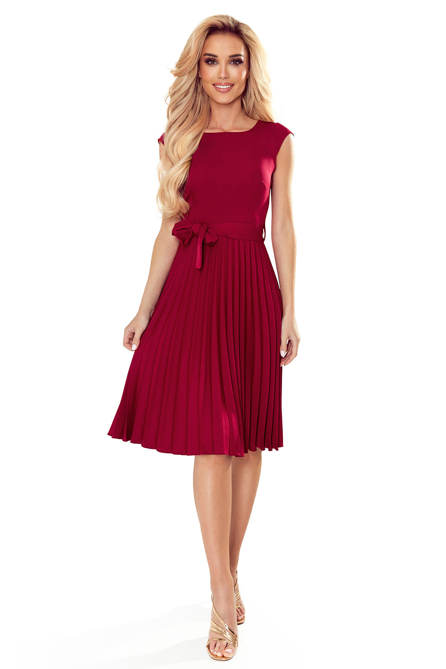 Numoco 311-11 LILA Pleated dress with short sleeves - color burgundy-5
