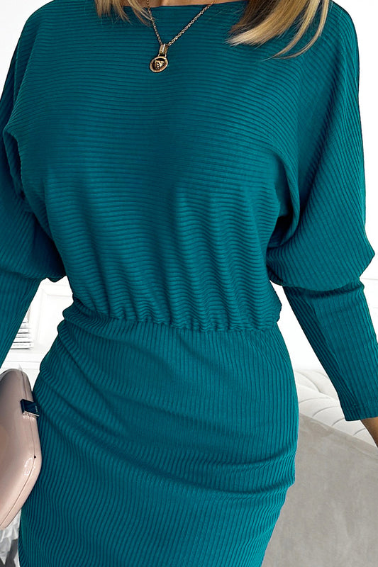 Numoco 399-1 LARA Striped dress with cuffs in the sleeves - sea color