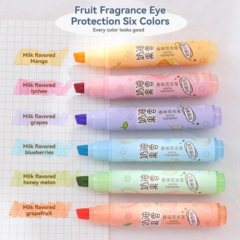 6pcs Creamy Fruity Aroma Highlighters Pastel Cute Highlighter Assorted