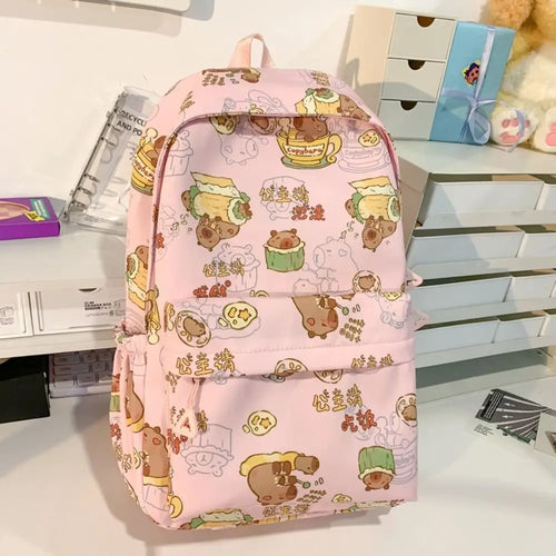 Kawaii Cartoon Capybara Backpack Funny Large Capacity Capybara School