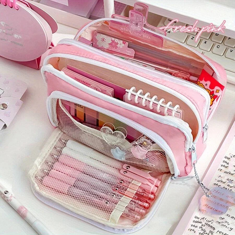 Kawaii Pencil Case 3 Layers Cute Pen Bag Large Capacity Korean