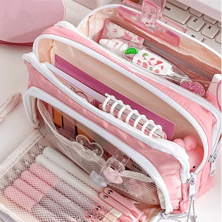 Kawaii Pencil Case 3 Layers Cute Pen Bag Large Capacity Korean