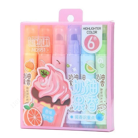 6pcs Creamy Fruity Aroma Highlighters Pastel Cute Highlighter Assorted