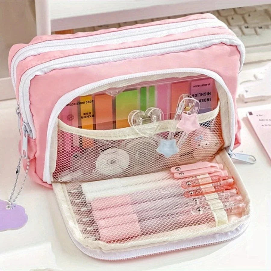 Kawaii Pencil Case 3 Layers Cute Pen Bag Large Capacity Korean