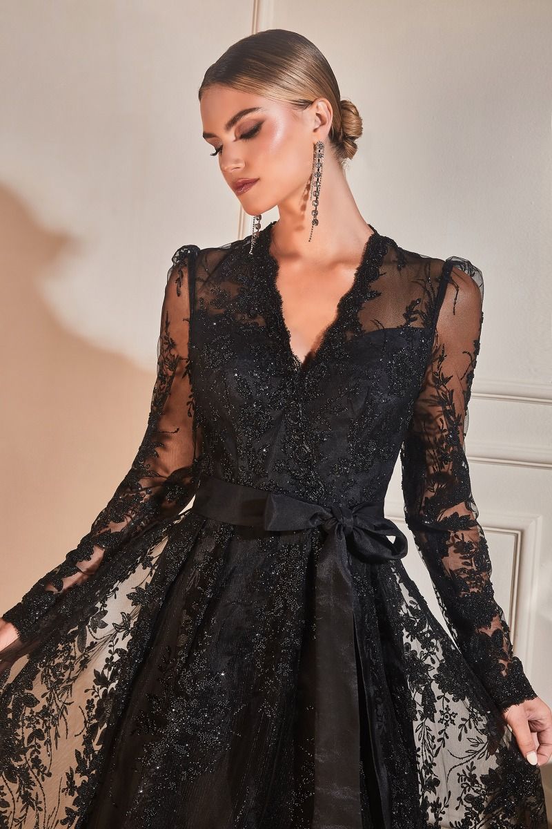 Long Sleeve Embellished Ball Gown-1